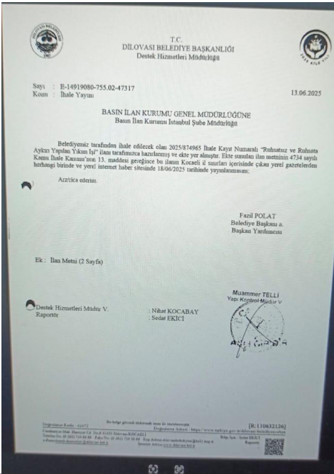 Dilovası Belediyesi Destek Hizmetleri Müdürlüğü Yazısı - Yangın Kriminalistik vaka analizi