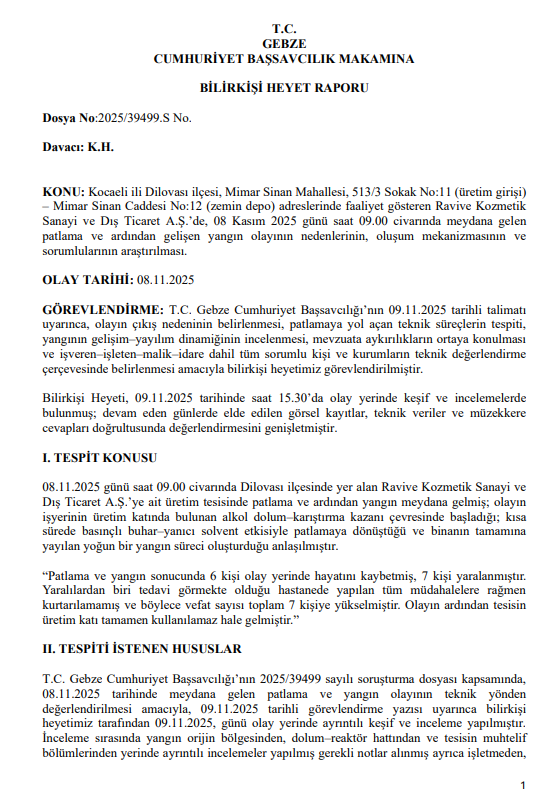 Dilovası Kozmetik Fabrikası Patlaması ve Yangın İncelemesi - Yangın Kriminalistik vaka analizi
