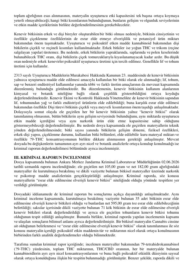 Kenevir Ekimi Davasında Adli Kimya Uzman Mütalaası - Adli Kimya vaka analizi